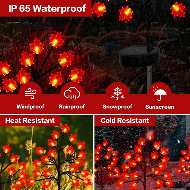 Transform Your Outdoor Space with Solar Maple Leaf Stake Lights – Charming Warm Pathway Decor with 20 LEDs Per Leaf, Auto On/Off, and IP65 Weatherproof Design for Gardens, Patios, and Camping Nights (3PCS, Large Maple Leaf)