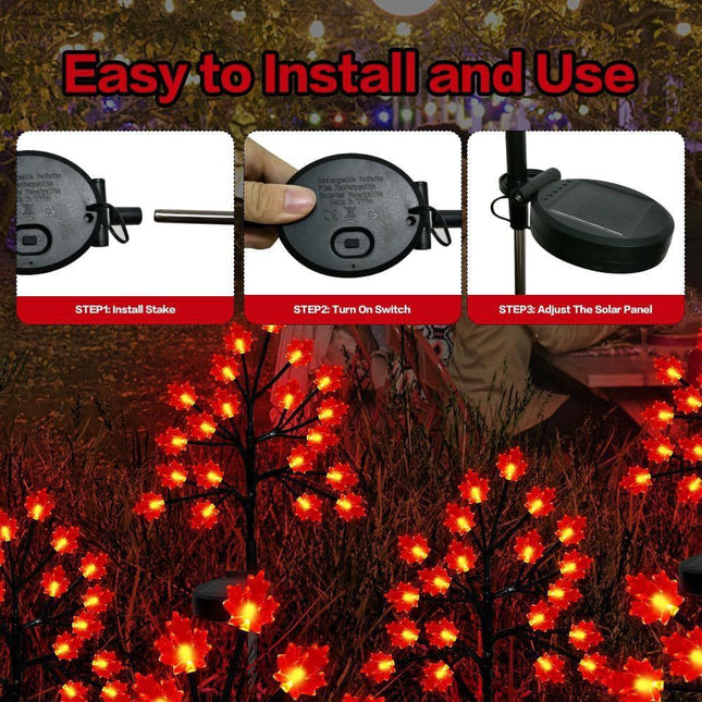 Transform Your Outdoor Space with Solar Maple Leaf Stake Lights – Charming Warm Pathway Decor with 20 LEDs Per Leaf, Auto On/Off, and IP65 Weatherproof Design for Gardens, Patios, and Camping Nights (3PCS, Large Maple Leaf)