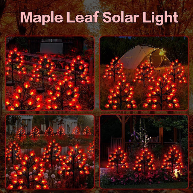 Transform Your Outdoor Space with Solar Maple Leaf Stake Lights – Charming Warm Pathway Decor with 20 LEDs Per Leaf, Auto On/Off, and IP65 Weatherproof Design for Gardens, Patios, and Camping Nights (3PCS, Large Maple Leaf)
