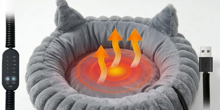 USB-Powered Heated Pet Bed with Plush Fur, Adjustable Thermostat & Timer, Foldable Round Cat Cave for Small Dogs, Kittens, and Rabbits – Cozy Winter Warmth for Home, Floor, Bed, or Car Travel (Grey) Tyack eCommerce Solutions