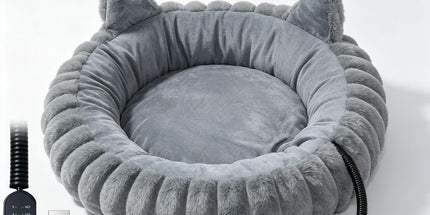USB-Powered Heated Pet Bed with Plush Fur, Adjustable Thermostat & Timer, Foldable Round Cat Cave for Small Dogs, Kittens, and Rabbits – Cozy Winter Warmth for Home, Floor, Bed, or Car Travel (Grey) Tyack eCommerce Solutions