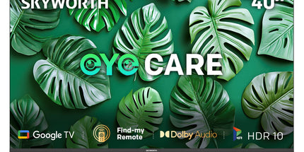 SKYWORTH 40" E5500H EyeCare Smart Google TV, 1080P FHD, HDR10 HLG, Find-My Remote, AI Picture Processing, Dolby Audio, Screen Casting, Bezel Less Design, Voice Control