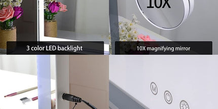 10x Magnification Mirror with Smart Touch Control and 3 Colors Dimmable Light for Bathroom and Bedroom  (71 x 57 cm)