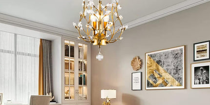 Crystal Chandelier Vintage, 3 Lights, Gold
