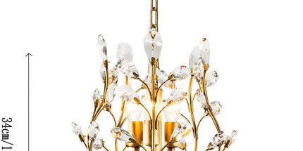 Crystal Chandelier Vintage, 3 Lights, Gold