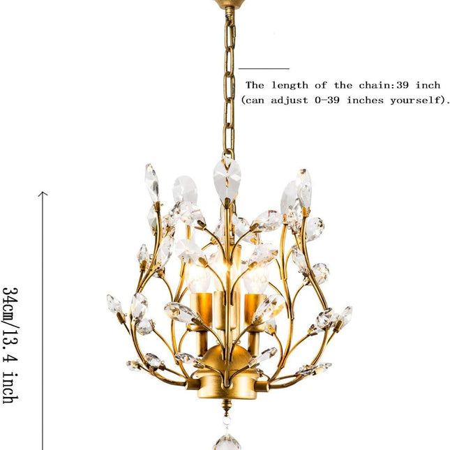 Crystal Chandelier Vintage, 3 Lights, Gold
