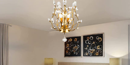 Crystal Chandelier Vintage, 3 Lights, Gold