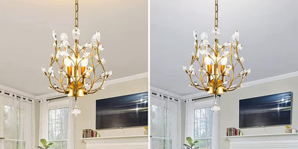 Crystal Chandelier Vintage, 3 Lights, Gold