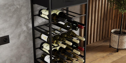 CARLA HOME Freestanding Wine Rack for 20 Bottles with Wood Countertop and Sturdy Metal Frame