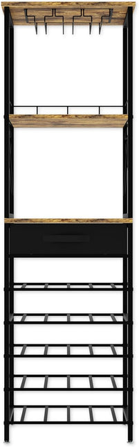 CARLA HOME Freestanding Wine Rack for 20 Bottles with Wood Countertop and Sturdy Metal Frame