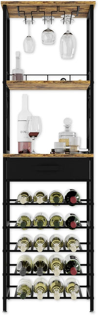 CARLA HOME Freestanding Wine Rack for 20 Bottles with Wood Countertop and Sturdy Metal Frame