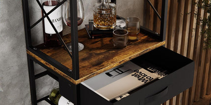 CARLA HOME Freestanding Wine Rack for 20 Bottles with Wood Countertop and Sturdy Metal Frame