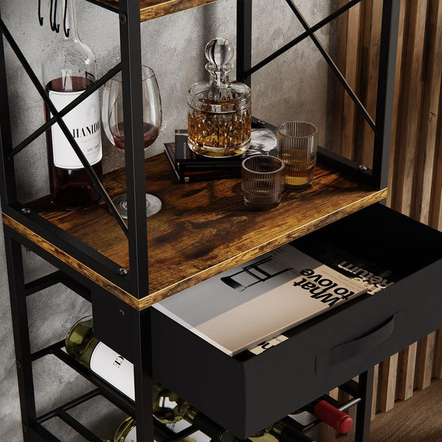 CARLA HOME Freestanding Wine Rack for 20 Bottles with Wood Countertop and Sturdy Metal Frame