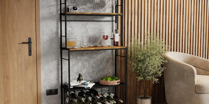 CARLA HOME Large Wine Rack for 20 Bottles with Wood Countertop and Sturdy Metal Frame