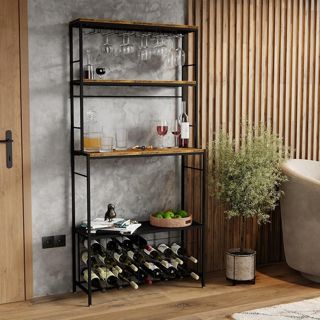 CARLA HOME Large Wine Rack for 20 Bottles with Wood Countertop and Sturdy Metal Frame