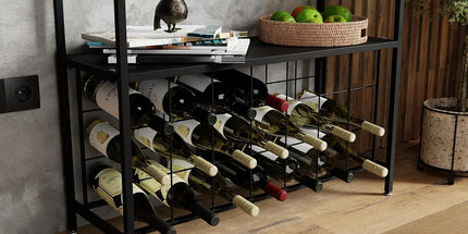 CARLA HOME Large Wine Rack for 20 Bottles with Wood Countertop and Sturdy Metal Frame