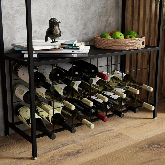 CARLA HOME Large Wine Rack for 20 Bottles with Wood Countertop and Sturdy Metal Frame