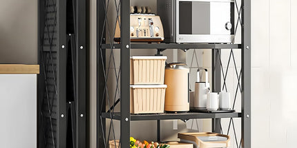 CARLA HOME 4-Tier Foldable Storage Shelf with Wheels for Kitchen, Garage, Pantry or Basement (Black)