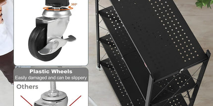 CARLA HOME 4-Tier Foldable Storage Shelf with Wheels for Kitchen, Garage, Pantry or Basement (Black)