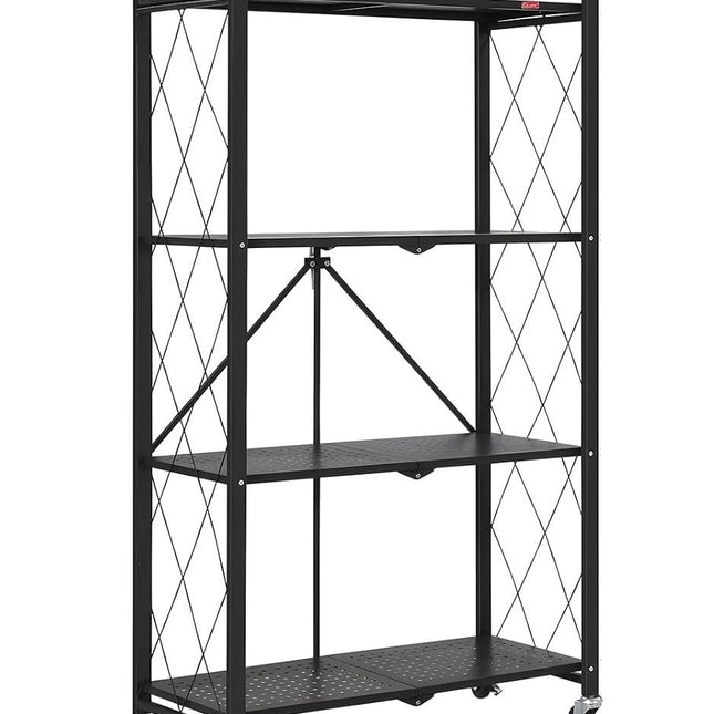 CARLA HOME 4-Tier Foldable Storage Shelf with Wheels for Kitchen, Garage, Pantry or Basement (Black)
