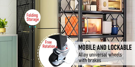 CARLA HOME 5-Tier Foldable Storage Shelf with Wheels for Kitchen, Garage, Pantry or Basement (Black)