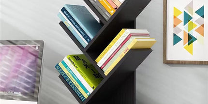CARLA HOME 5-Tier Tree Bookshelf Storage Rack for Home Office or Bedroom (Black)