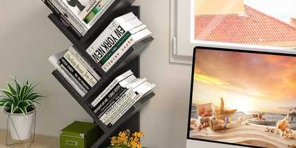 CARLA HOME 5-Tier Tree Bookshelf Storage Rack for Home Office or Bedroom (Black)