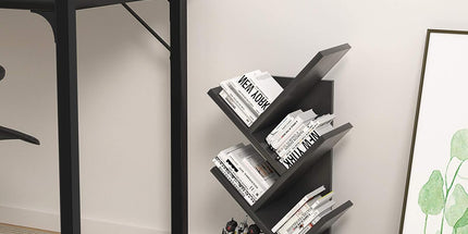 CARLA HOME 5-Tier Tree Bookshelf Storage Rack for Home Office or Bedroom (Black)