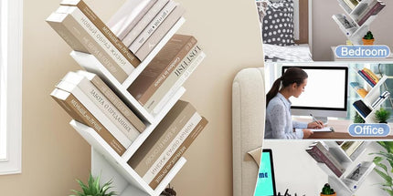 CARLA HOME 5-Tier Tree Bookshelf Storage Rack for Home Office or Bedroom (White)
