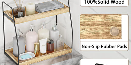 CARLA HOME 2-Tier Wooden Coffee Station Rack Organizer for Coffee Bar, Condiments, Syrups, Storage Jars & Spice Storage Shelf
