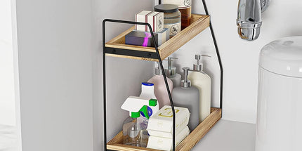 CARLA HOME 2-Tier Wooden Coffee Station Rack Organizer for Coffee Bar, Condiments, Syrups, Storage Jars & Spice Storage Shelf