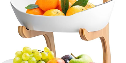 CARLA HOME 3-Tier Plastic Fruit Bowl Basket with Bamboo Stand for Kitchen Counter, Snack Tray, Dessert Server & Vegetable Storage Rack