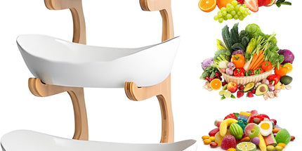 CARLA HOME 3-Tier Plastic Fruit Bowl Basket with Bamboo Stand for Kitchen Counter, Snack Tray, Dessert Server & Vegetable Storage Rack