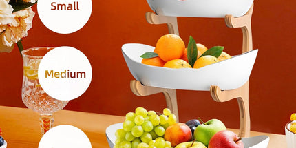CARLA HOME 3-Tier Plastic Fruit Bowl Basket with Bamboo Stand for Kitchen Counter, Snack Tray, Dessert Server & Vegetable Storage Rack