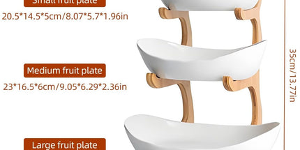 CARLA HOME 3-Tier Plastic Fruit Bowl Basket with Bamboo Stand for Kitchen Counter, Snack Tray, Dessert Server & Vegetable Storage Rack