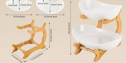 CARLA HOME 2-Tier Plastic Fruit Bowl Basket with Bamboo Stand for Kitchen Counter, Snack Tray, Dessert Server & Vegetable Storage Rack