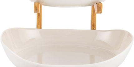 CARLA HOME 2-Tier Plastic Fruit Bowl Basket with Bamboo Stand for Kitchen Counter, Snack Tray, Dessert Server & Vegetable Storage Rack