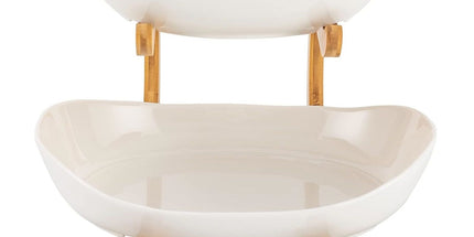 CARLA HOME 2-Tier Plastic Fruit Bowl Basket with Bamboo Stand for Kitchen Counter, Snack Tray, Dessert Server & Vegetable Storage Rack