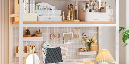 CARLA HOME  2-Tier Metal Desktop Hutch Bookshelf with Grid Panel for Computer Desk and Office Countertop