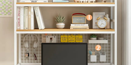 CARLA HOME  2-Tier Metal Desktop Hutch Bookshelf with Grid Panel for Computer Desk and Office Countertop