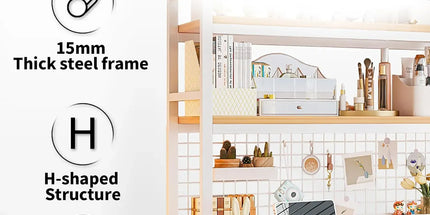 CARLA HOME  2-Tier Metal Desktop Hutch Bookshelf with Grid Panel for Computer Desk and Office Countertop