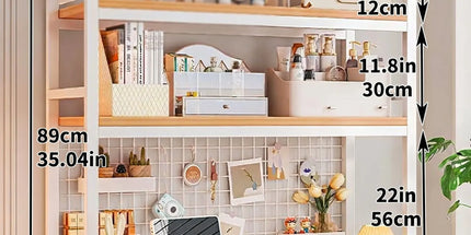 CARLA HOME  2-Tier Metal Desktop Hutch Bookshelf with Grid Panel for Computer Desk and Office Countertop