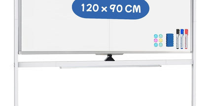 CARLA HOME Double-Sided Magnetic Whiteboard 120x90cm with Wheels, Reversible Design for School, Office & Home