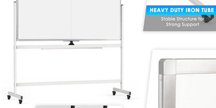 CARLA HOME Double-Sided Magnetic Whiteboard 120x90cm with Wheels, Reversible Design for School, Office & Home