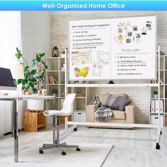 CARLA HOME Double-Sided Magnetic Whiteboard 120x90cm with Wheels, Reversible Design for School, Office & Home