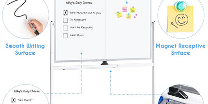 CARLA HOME Double-Sided Magnetic Whiteboard 120x90cm with Wheels, Reversible Design for School, Office & Home