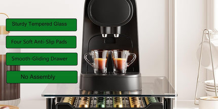CARLA HOME 60 Coffee Pod Holder Drawer with Tempered Glass Capsule Organizer for Nespresso Pods and Sliding Drawer for Kitchen Countertop