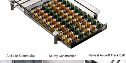 CARLA HOME 60 Coffee Pod Holder Drawer with Tempered Glass Capsule Organizer for Nespresso Pods and Sliding Drawer for Kitchen Countertop