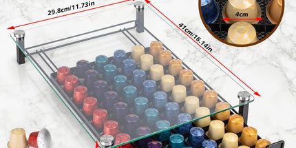 CARLA HOME 60 Coffee Pod Holder Drawer with Tempered Glass Capsule Organizer for Nespresso Pods and Sliding Drawer for Kitchen Countertop