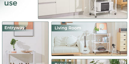 CARLA HOME 3-Tier Foldable Storage Shelf with Wheels for Kitchen, Garage, Pantry or Basement (White)